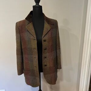 Emanuel Ungaro Vintage Tweed Blazer 100% Lamb Suede Collar Size 38/12